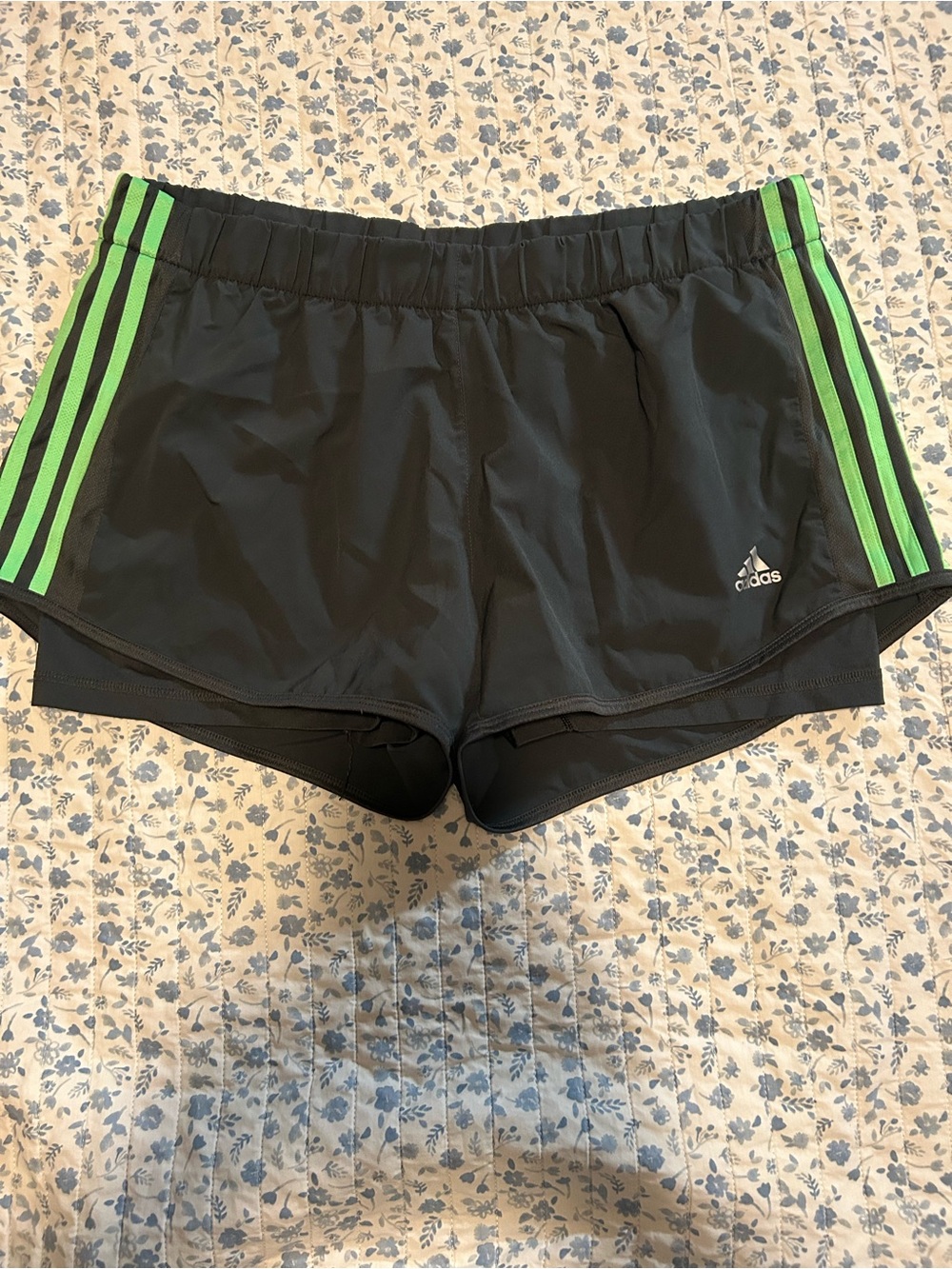 adidas Black Women's Athletic Shorts with Green Side Stripes